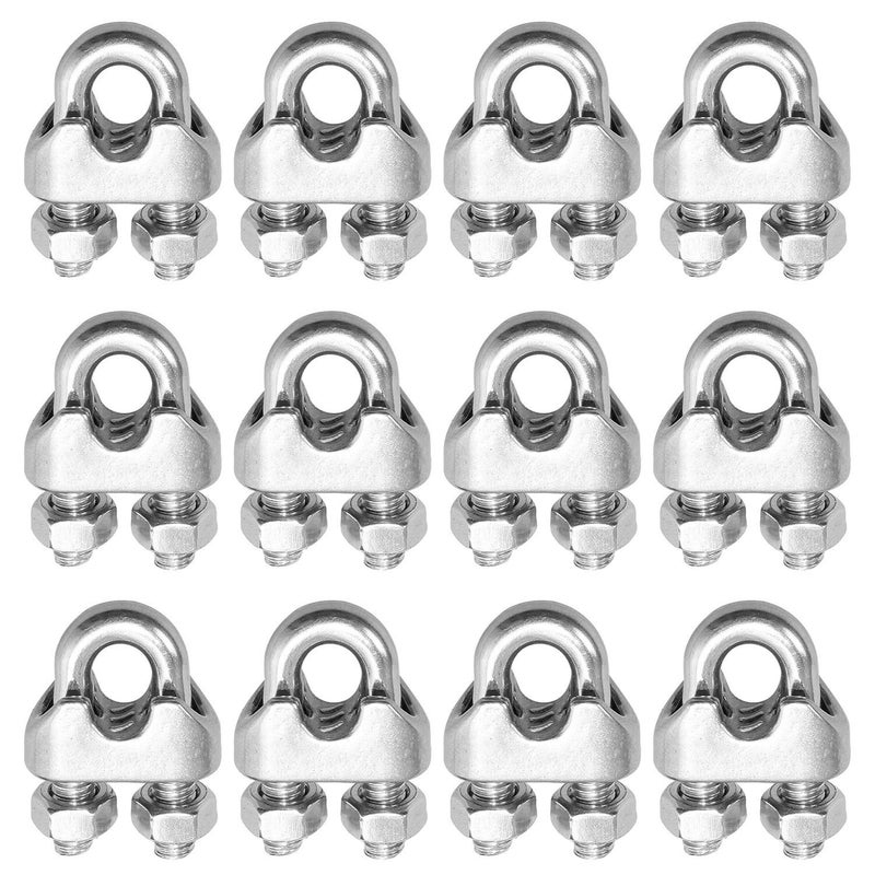Hulless 1/4 Inch 6mm Wire Rope Clamps Clip 304 Stainless Steel Cable Clip Fastener 12 Pcs - Image 1